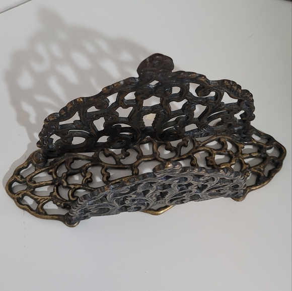 Vintage Brass Letter Napkin Mail Holder Organizer - Picture 5 of 7